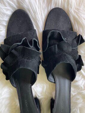REBECCA MINKOFF Black Suede Ruffled Sandals